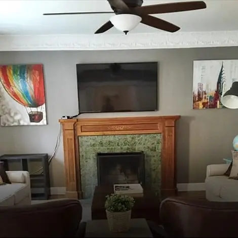 Laurel-Canyon-House-Gallery-8 living room with fireplace and tv at Laurel Canyon House