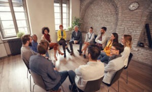 Group therapy session focused on depression treatment support
