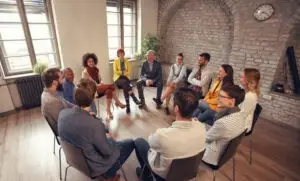 Group therapy session focused on depression treatment support