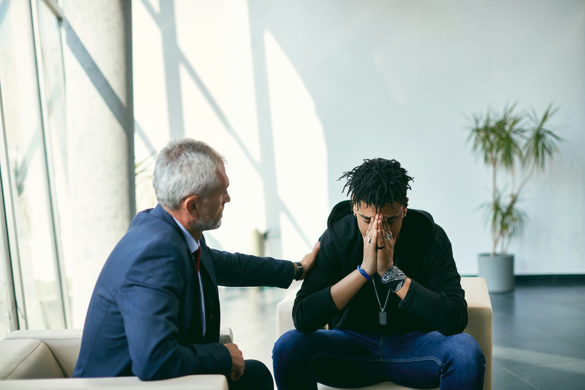 therapist explaining to boy myths of addiction relapse