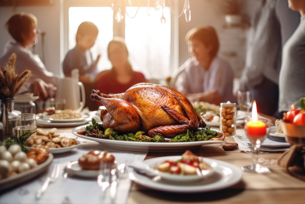 people surrounding food for thanksgiving