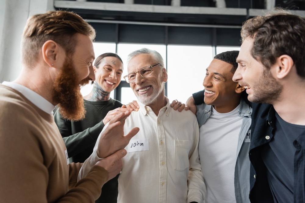 a group of men in therapy