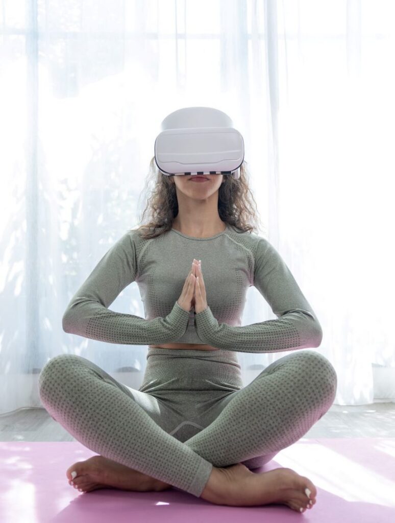los-angeles-virtual-reality-therapy girl experiencing virtual reality meditation therapy for relaxation and calm